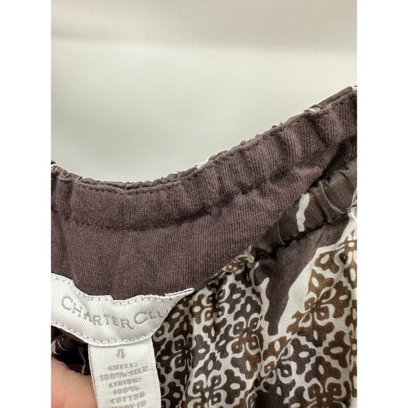 Charter Club Skirt Women 4 Brown White Floral Print Elastic Waist 100% Silk Maxi - Picture 5 of 7